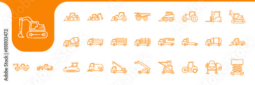 industrial vehicles line modern icon set collection vector design