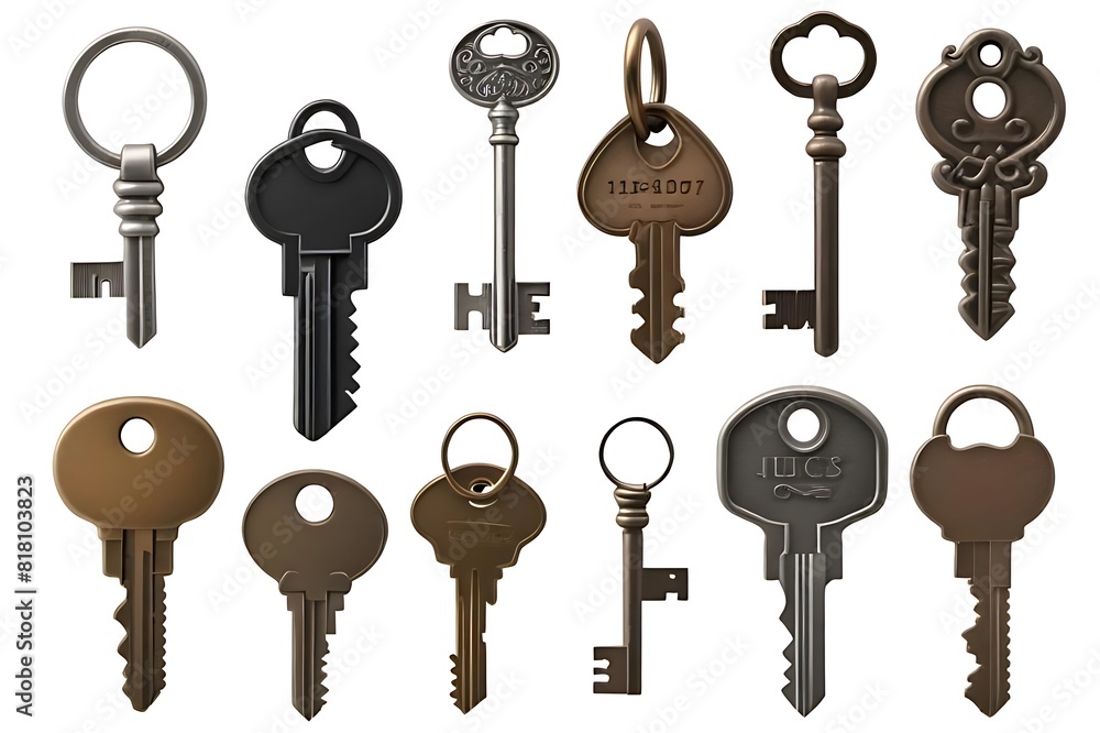 antique key collection isolated on white background. antique key collection isolated on white background.
