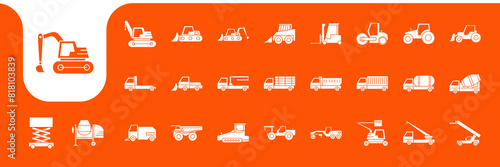 industrial vehicles flat modern icon set collection vector design