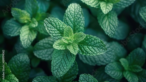 A close-up of fresh mint leaves growing in a garden.