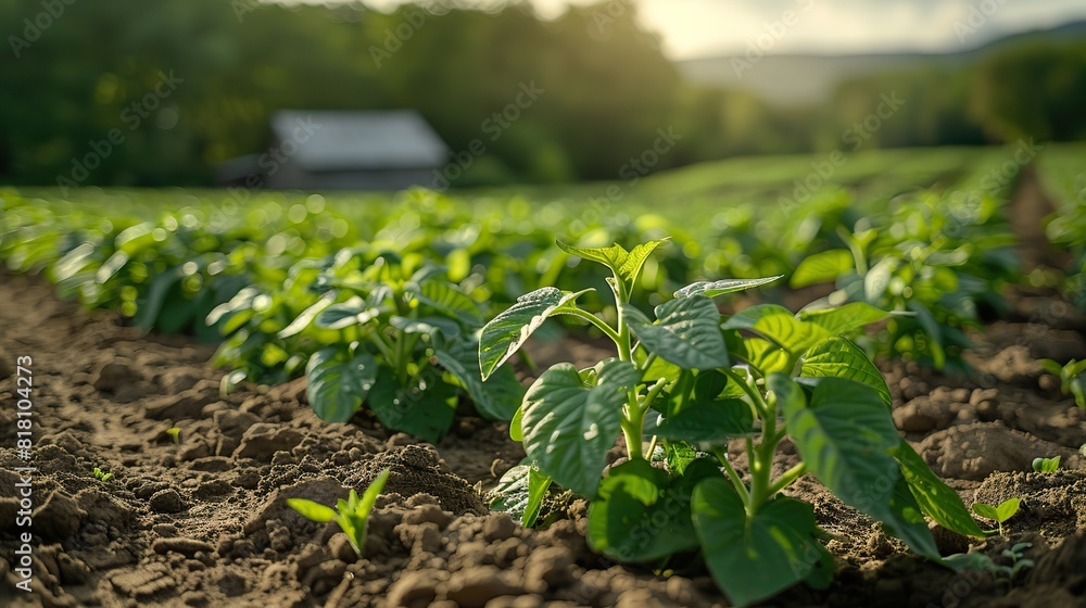 A field of green beans growing in neat, organized rows. A field of green beans growing in neat, organized rows.