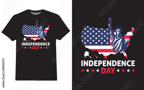 USA 4th of July 1776 American Independence Day American map with flag and Statue of liberty t-shirt design
