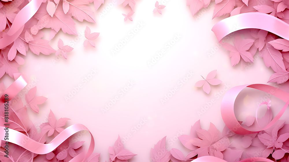 Cancer awareness ribbon with leaves decoration background Cancer awareness ribbon with leaves decoration background