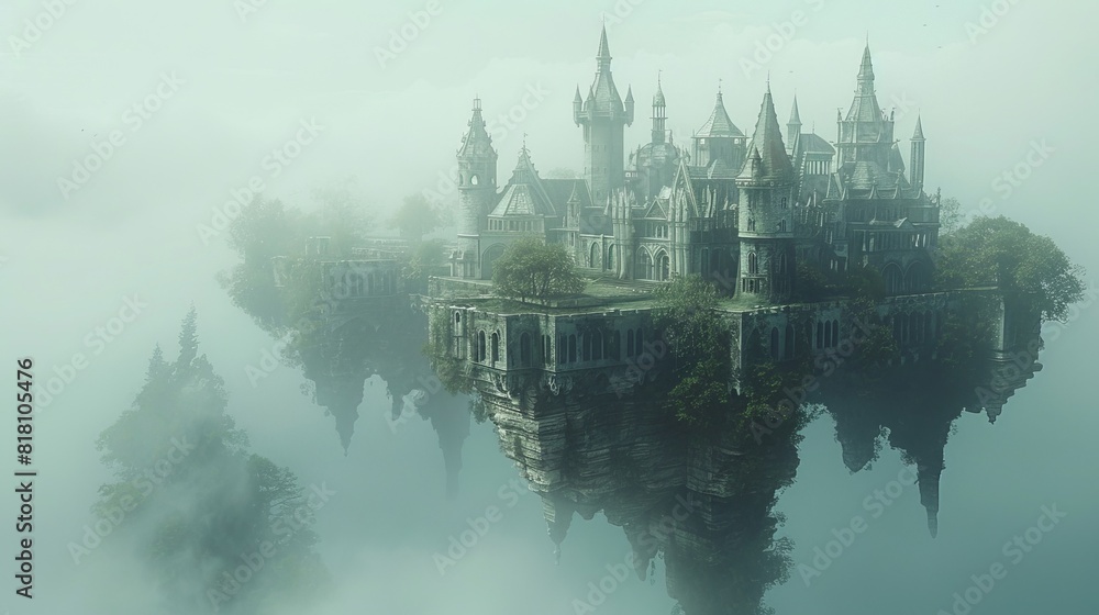 Fototapeta premium A castle is floating on top of a book