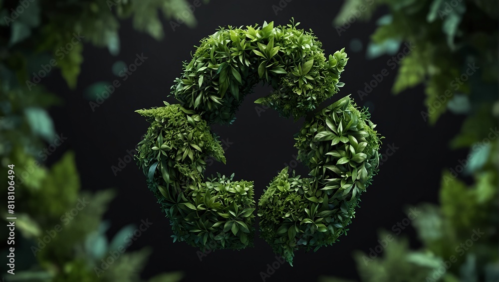 Green recycle eco symbol made with green leafy plant. Representing planet and environmental protection trough the concept of reuse, recycling and waste reduction. Green recycle eco symbol made with green leafy plant. Representing planet and environmental protection trough the concept of reuse, recycling and waste reduction.