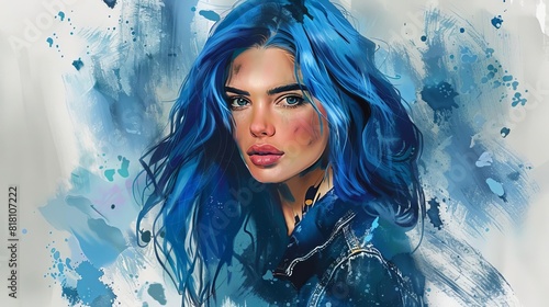 portrait of a woman with vibrant blue hairstyle unique beauty and selfexpression digital painting photo