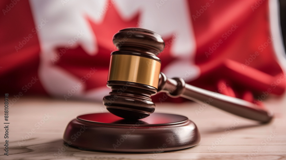 Justice gavel on Canada flag. Law and justice in Canada. Rights of citizens. Justice gavel on Canada flag. Law and justice in Canada. Rights of citizens.
