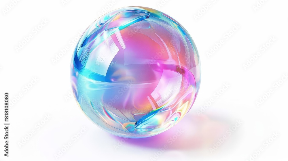 realistic crystal glass bubble with refraction and holographic effect isolated on white realistic crystal glass bubble with refraction and holographic effect isolated on white