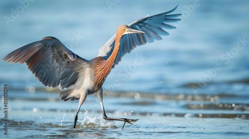 reddish egret hunting in shallow saltwater bay graceful bird in natural habitat wildlife photography
