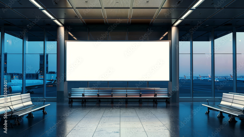 Blank billboard at an airport, isolated background, with copy space, Blank billboard at an airport, isolated background, with copy space,