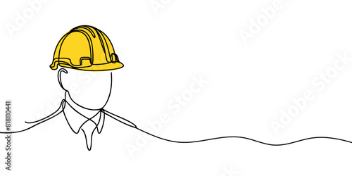 Single continuous line drawing of a young builder. Business concept of building architecture. Single line vector.