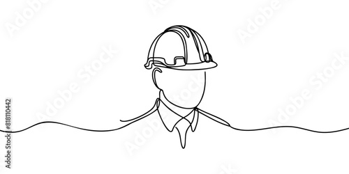 Single continuous line drawing of a young builder. Business concept of building architecture. Single line vector.