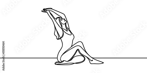 Continuous line art or One Line Drawing of a woman stretching arms is relaxing picture.vector illustration.