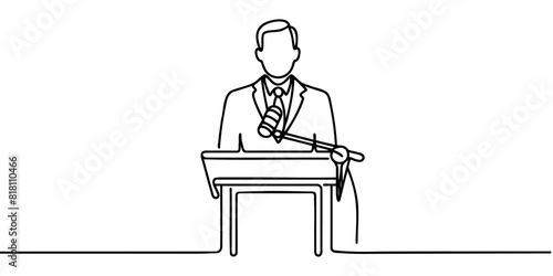 A man in a suit behind the podium, one continuous line of speeches on the podium