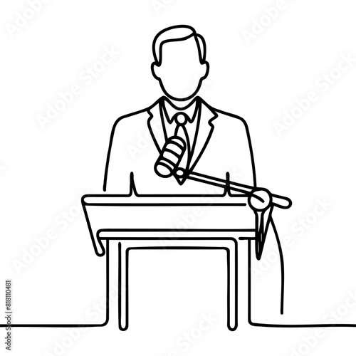 A man in a suit behind the podium, one continuous line of speeches on the podium