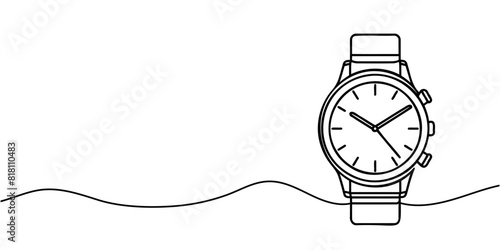 Watch one line continuous. Line art watch isolated on transparent background. Hand drawn