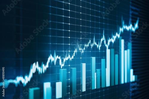 A futuristic stock market graph on a digital screen showing financial data