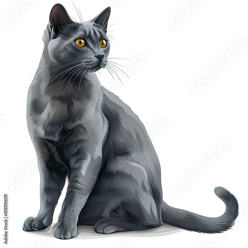 Clipart illustration of russian blue cat breeds on a white background. Suitable for crafting and digital design projects.[A-0002] photo