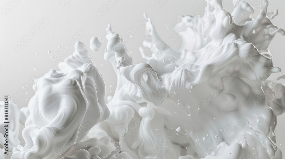 The image is a white, abstract painting of a white cloud with white splatters The image is a white, abstract painting of a white cloud with white splatters
