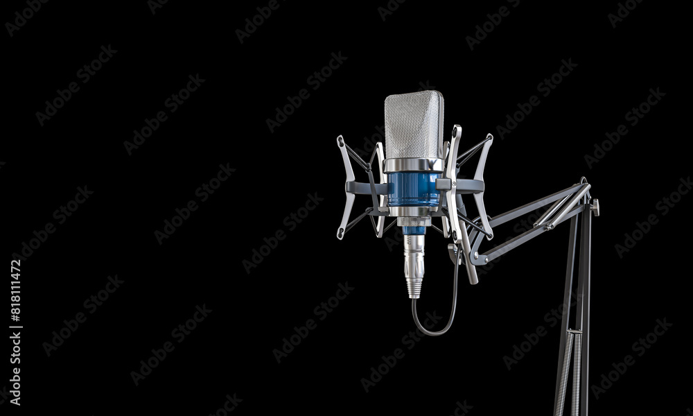 Naklejka premium Professional studio microphone on black background
