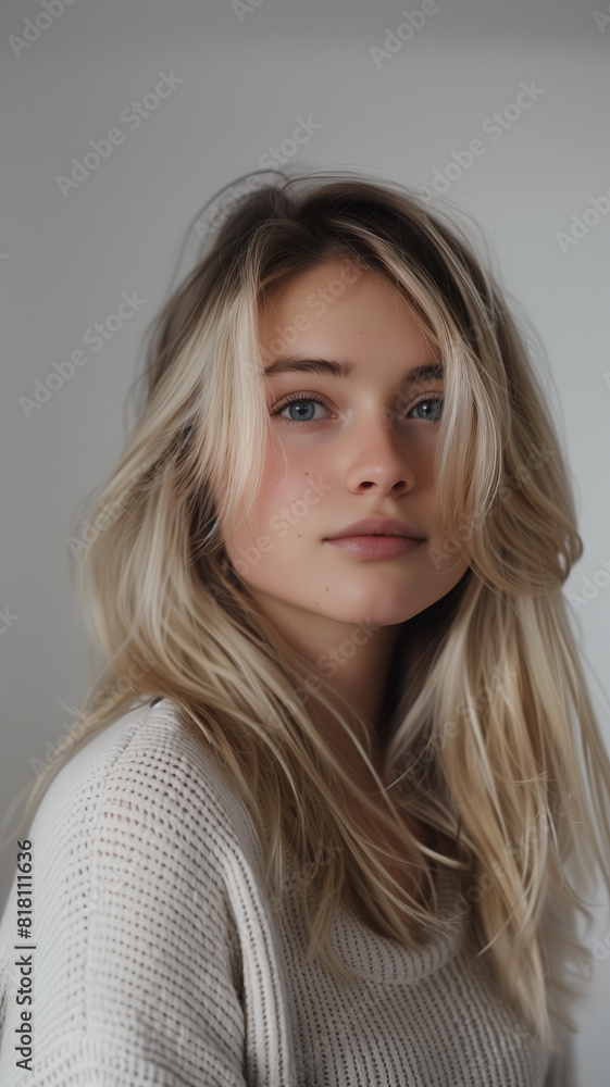 Woman with long blonde hair posing Woman with long blonde hair posing