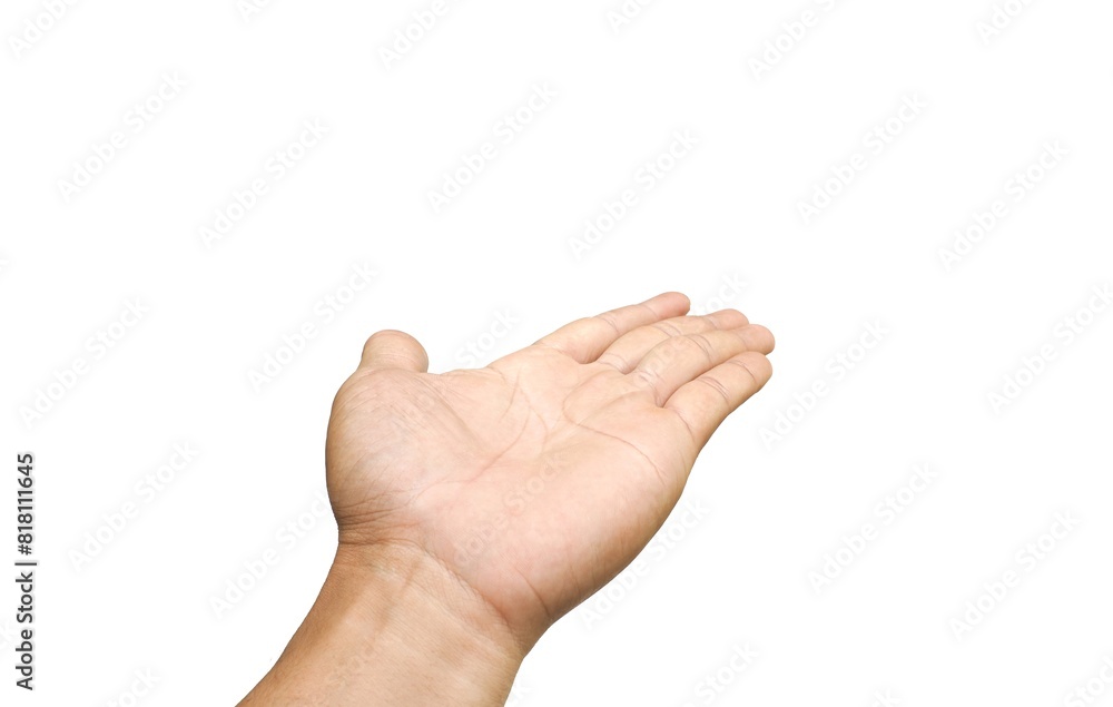 Male hands open and stretched forward on business concept isolated on white background. Male hands open and stretched forward on business concept isolated on white background.