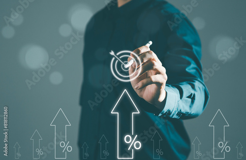 Businessman analyzing financial balance sheet of company working with realistic graphics Businessman is calculating financial data for long-term investment growth goals. with a goal