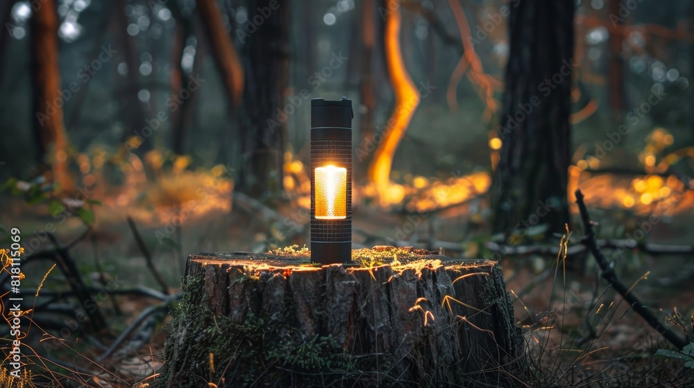 Obraz premium A small flashlight is sitting on a leaf