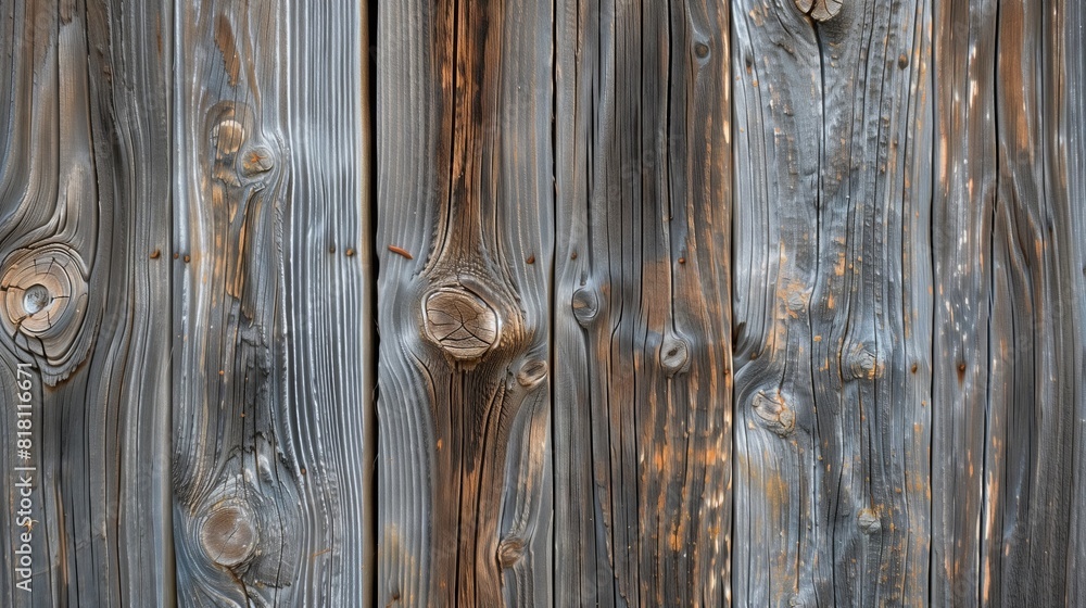 Weathered wood's charm seen in its detailed grain, knots, and cracks. Weathered wood's charm seen in its detailed grain, knots, and cracks.