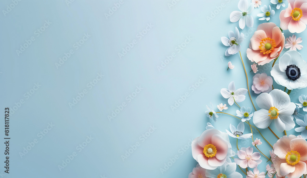 light blue background with coloured glories. 