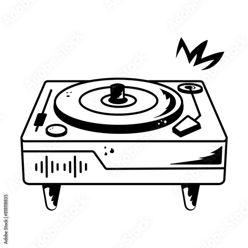 Easy to edit doodle icon of a turntable 