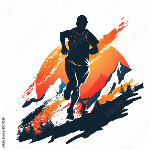 Ultra trail running logo, mountain marathon, runner symbol, race sport track, speed trekking, run label