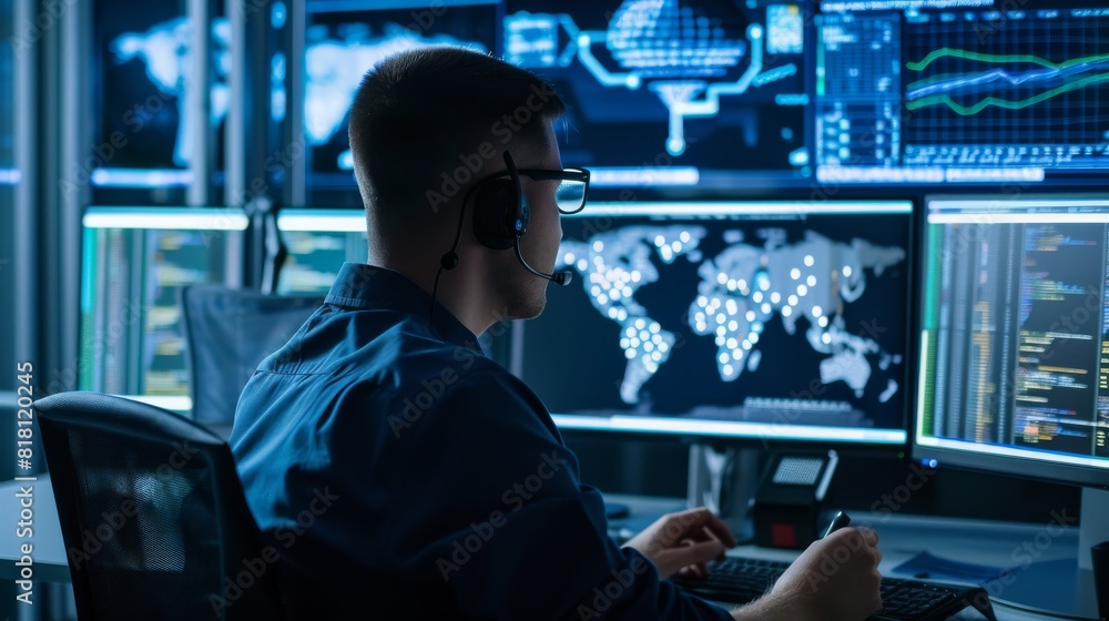 Man presenting cybersecurity strategies with white background Man presenting cybersecurity strategies with white background
