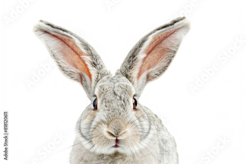 A rabbit with its ears flopped over its face, looking goofy, isolated on a white background © Veniamin Kraskov