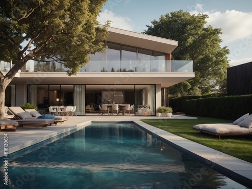 Modern residential district with green roof and balcony generated by AI