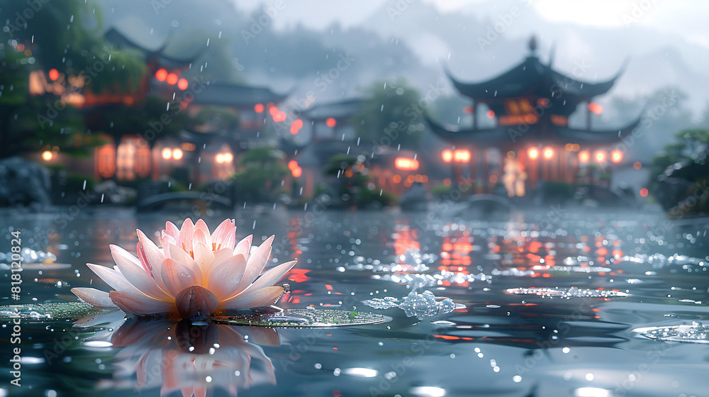 lotus flowers with a classic building background