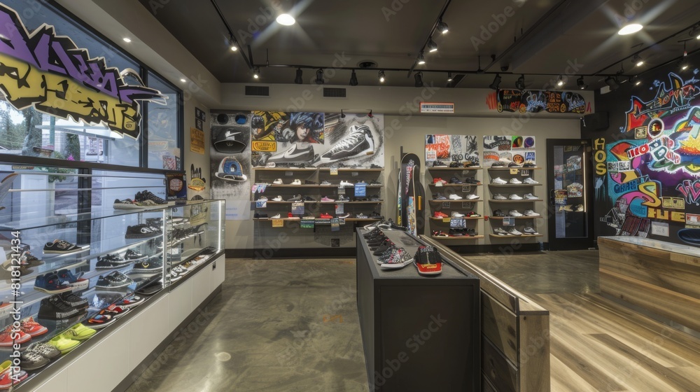 A wide assortment of shoes on display in a vibrant shoe store, showcasing different styles, colors, and sizes for customers to choose from. A wide assortment of shoes on display in a vibrant shoe store, showcasing different styles, colors, and sizes for customers to choose from.