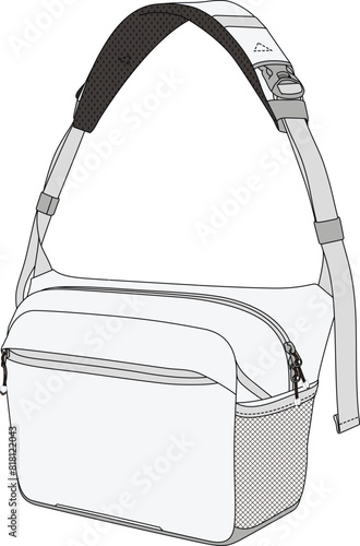 Nylon Crossbody Technical Fashion Illustration Mock-up Template for Design and Tech Packs