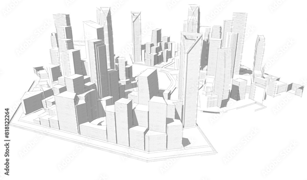 Fototapeta premium Modern city architecture 3d illustration