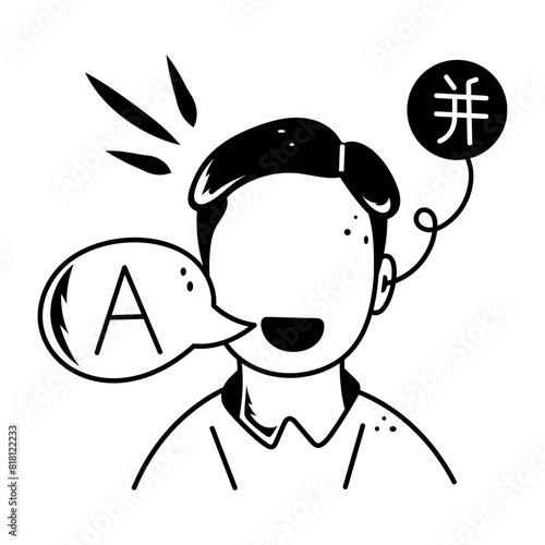 Download doodle style icon of a language expert 