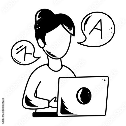 Here’s a doodle icon of a female translator 
