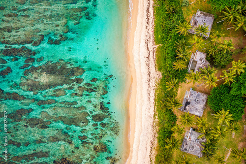 Palmar beach on the east coast, Indian Ocean, Mauritius Island. Palmar beach with turquoise sea and beautiful white sandy beach, Mauritius Island.