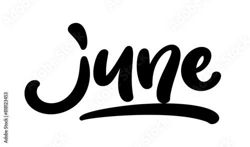 June, hand drawn calligraphy text. Modern handwritten brush lettering design. June - text composition. Vector typography.