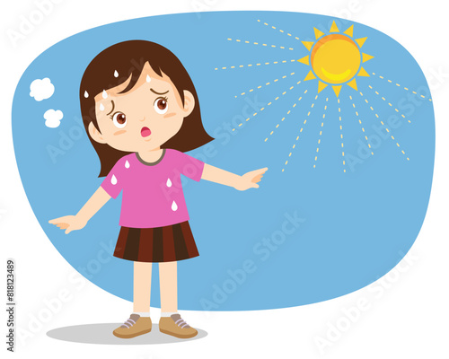 girl thirsty from heat of the summer sun