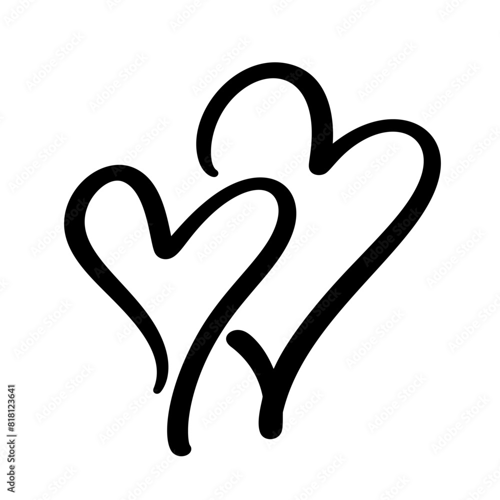 Two black drawn hearts in calligraphy style isolated on a white background. Two black drawn hearts in calligraphy style isolated on a white background.