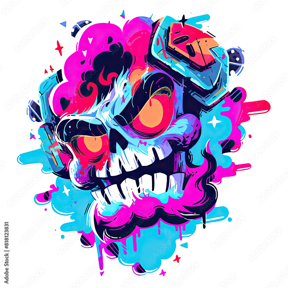 Fototapeta premium Blue skull head with fire tshirt design