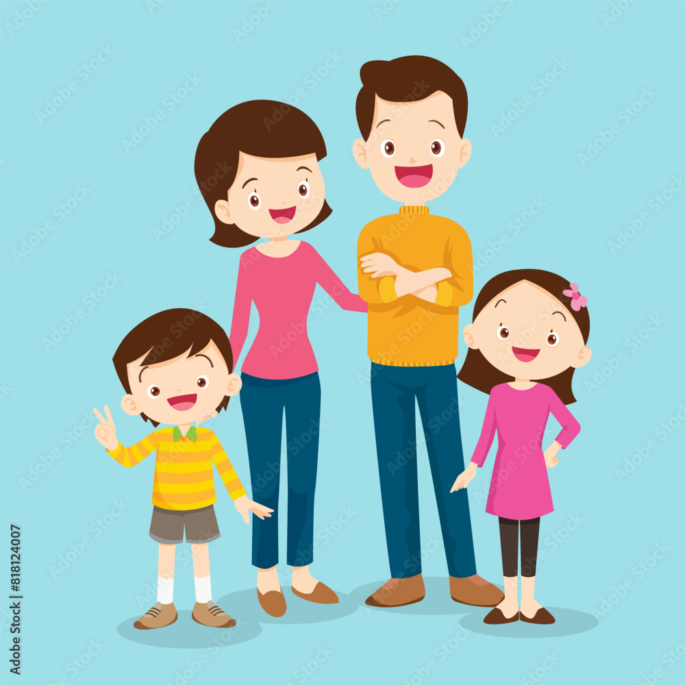 Happy family. Father, mother, son and daughter together Happy family. Father, mother, son and daughter together
