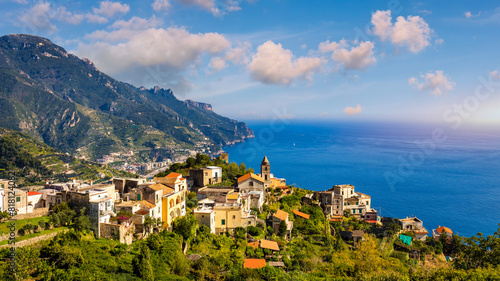 View of Ravello village on the Amalfi Coast in Italy. Fantastic view of the Amalfi coast. Ravello, Italy.