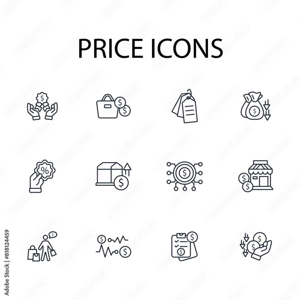 Price icon set.vector.Editable stroke.linear style sign for use web design,logo.Symbol illustration.