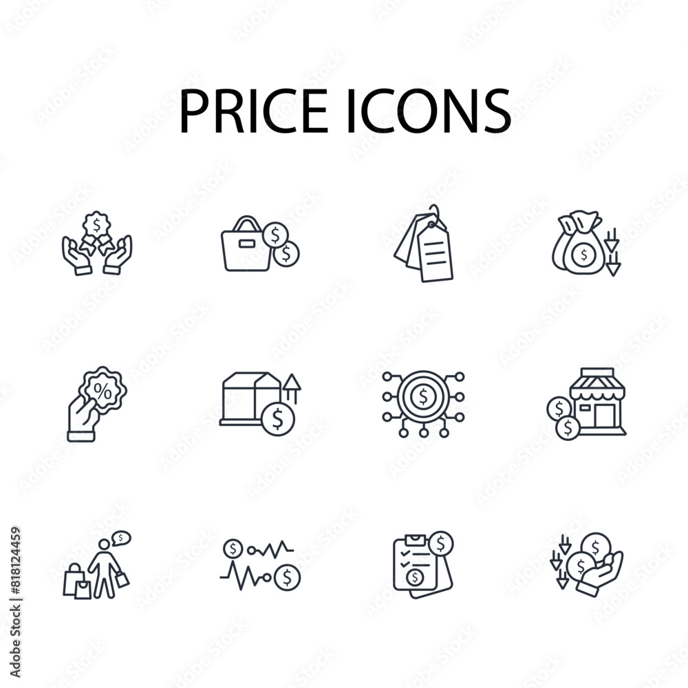Price icon set.vector.Editable stroke.linear style sign for use web design,logo.Symbol illustration. Price icon set.vector.Editable stroke.linear style sign for use web design,logo.Symbol illustration.